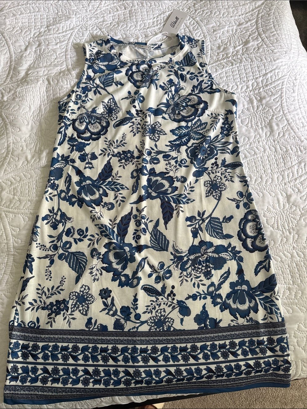 Blue and White Floral Sleeveless Dress
